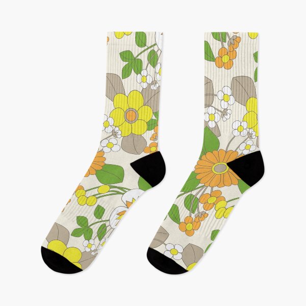Item preview, Yellow, Orange and White Retro Flowers on Ivory Background designed and sold by Eyestigmatic.