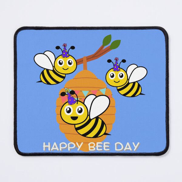 Item preview, "Happy Bee Day" Smiling honeybees in birthday hats designed and sold by Write-to-Rebel.