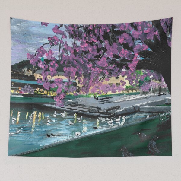 Item preview, Festplass Swans and Cherry Flowers designed and sold by Rina Arling.
