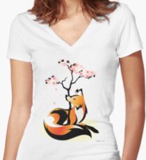 Sakura Kitsune Women's Fitted V-Neck T-Shirt