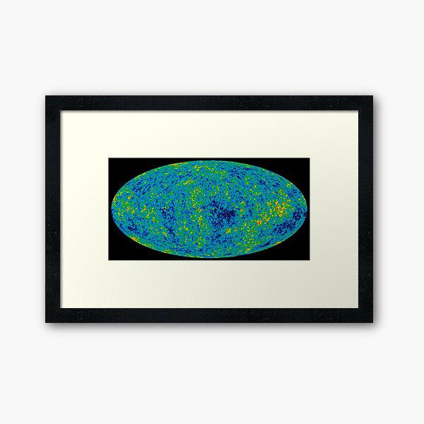 COSMIC. COSMOS. UNIVERSE, SPACE, BIG BANG. Nine Year Microwave Sky, 9 year, WMAP, image of background cosmic radiation. Framed Art Print