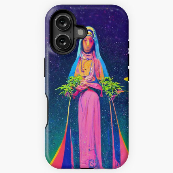 Our Lady of the Galaxy - Cosmic Burning Bush 03 - Stoner Virgin Mary in the Galaxy iPhone Tough Case