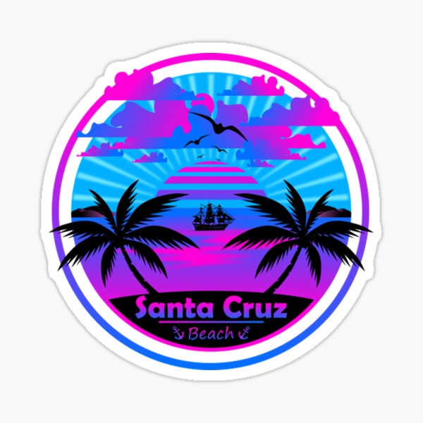 "Santa Cruz Beach, Palm Trees Sunset, California Summer Sticker