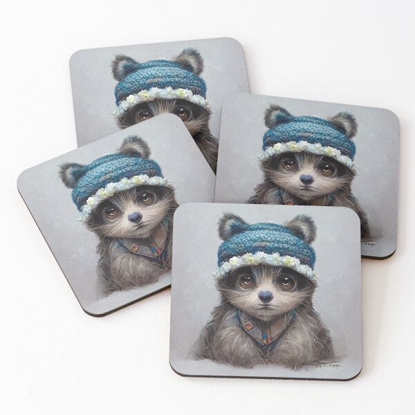Item preview, Cute Racoon Wearing Winter hat designed and sold by AnimalArtPhotos.