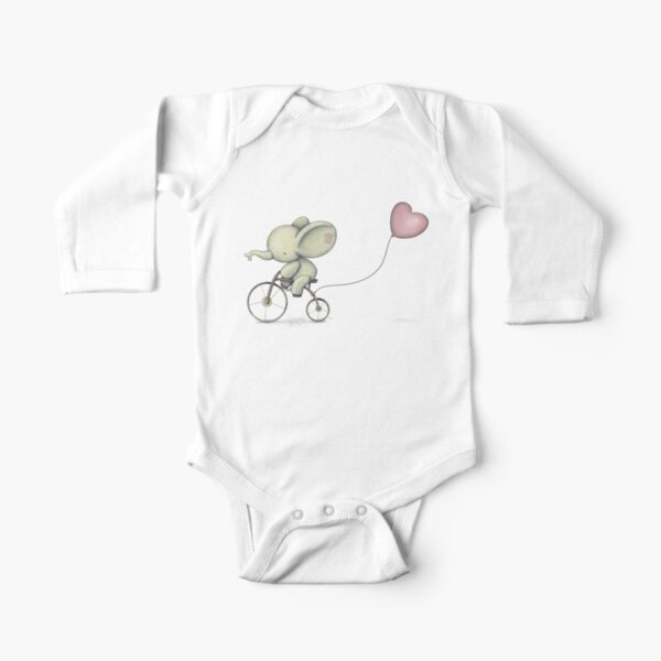 Cute Elephant riding his Bike Long Sleeve Baby One-Piece