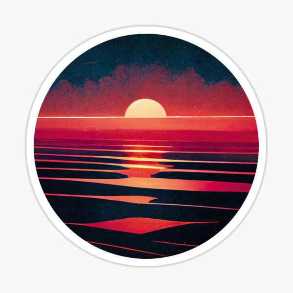 Aperçu de l'œuvre Coucher de soleil Synthwave des années 80 | Art méditatif vintage de la Mer Rouge créée et vendue par TMBTM.