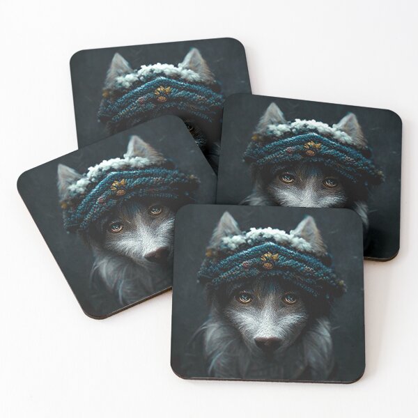 Item preview, Cute Wolf Wearing Winter Hat designed and sold by AnimalArtPhotos.