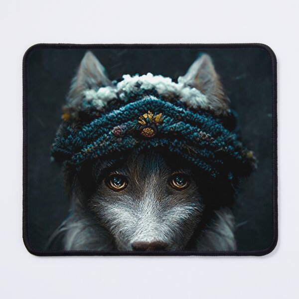 Item preview, Cute Wolf Wearing Winter Hat designed and sold by AnimalArtPhotos.