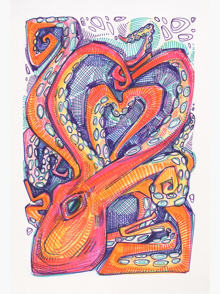 Thumbnail 3 of 3, Sticker, Octopus Heart designed and sold by gwennpaints.