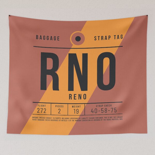 Aperçu de l'œuvre Étiquette de bagage E - RNO Reno Nevada USA créée et vendue par VoodooCircus.