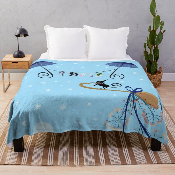 Item preview, Whimsical Witch - Cute Black Cat on Pale Sky Blue designed and sold by KizzyW.