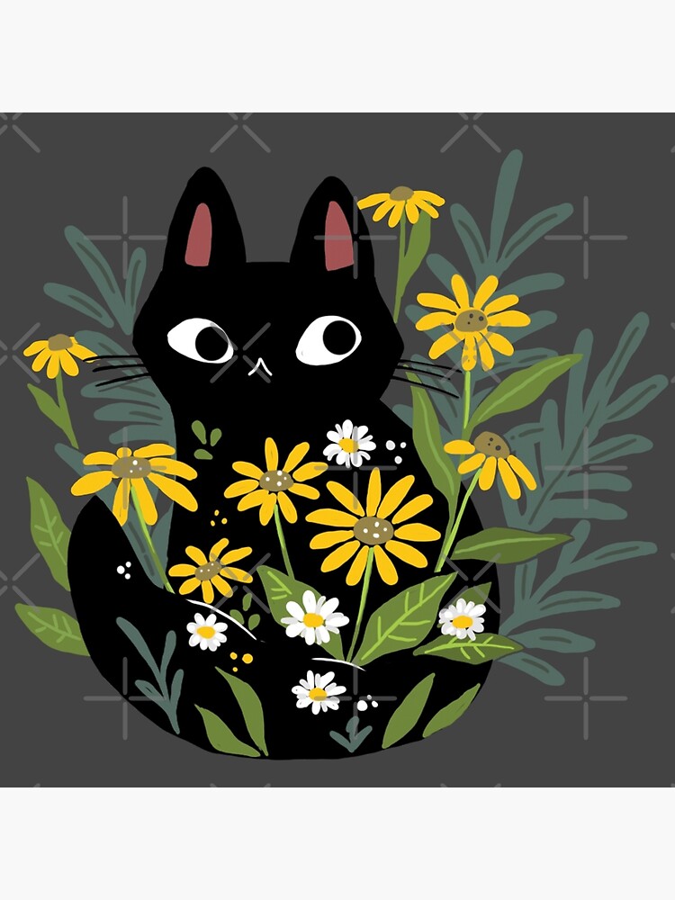 Black cat with flowers by michelledraws