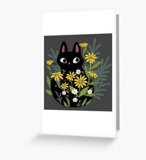 Tarjeta de felicitación Gato negro con flores