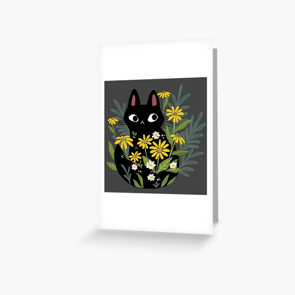 Black cat with flowers Greeting Card