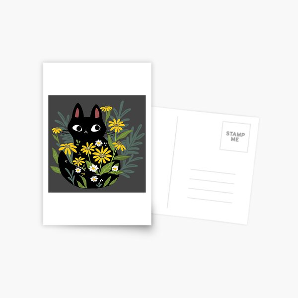 Item preview, Black cat with flowers  designed and sold by michelledraws.