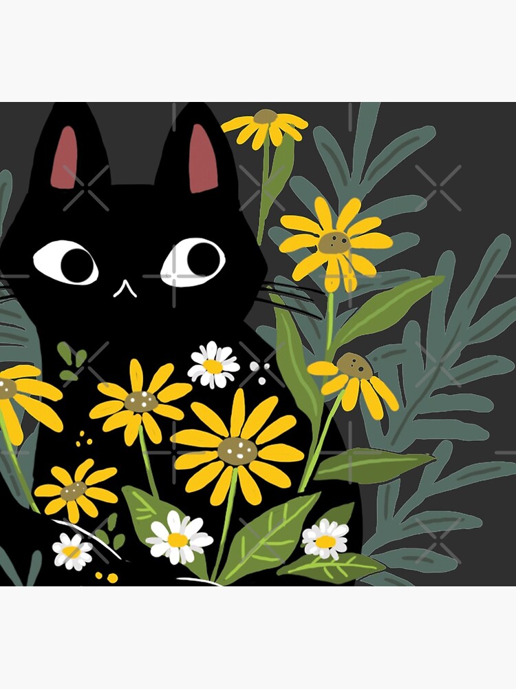 Black cat with flowers by michelledraws