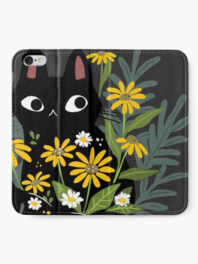 Alternate view of Black cat with flowers iPhone Wallet