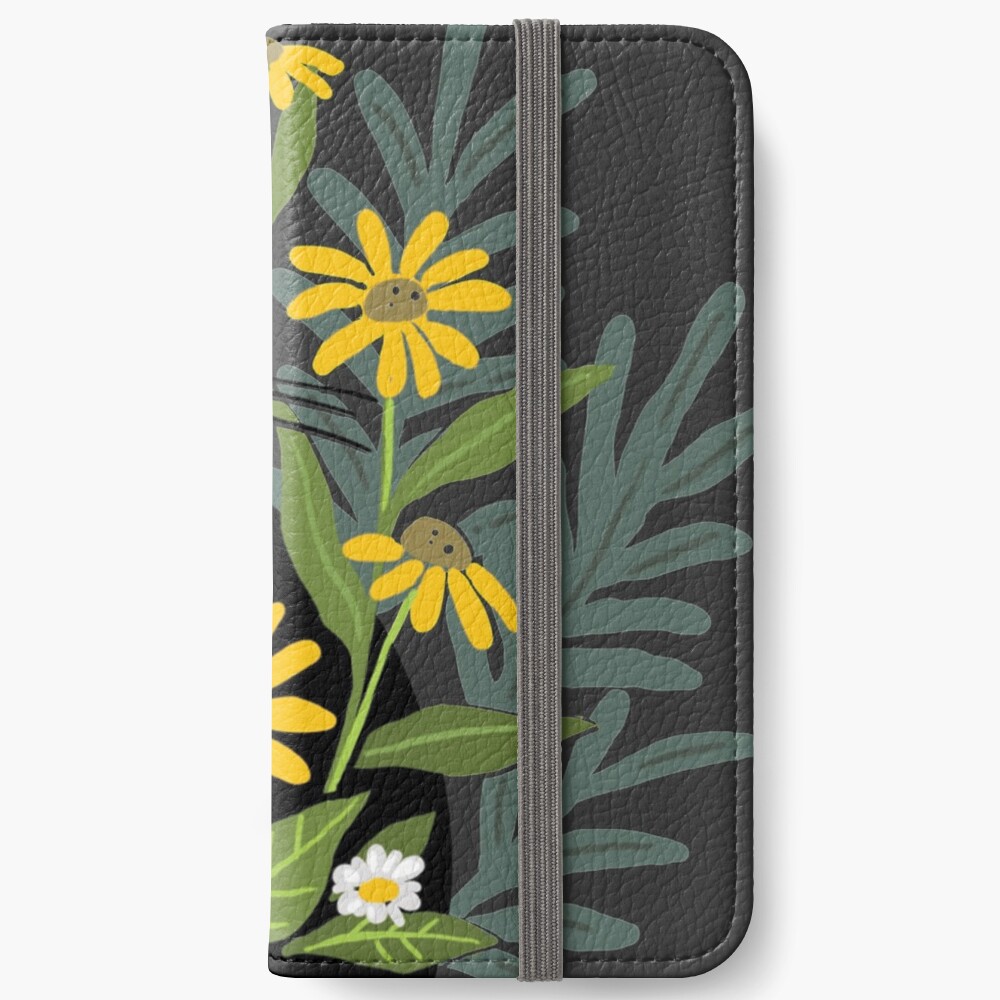 Black cat with flowers iPhone Wallet