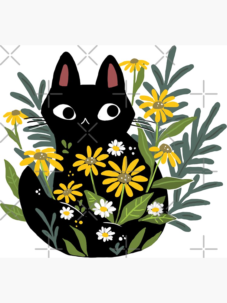 Black cat with flowers by michelledraws