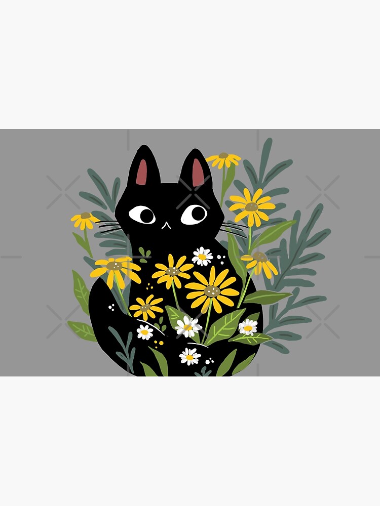 Black cat with flowers by michelledraws