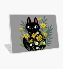 Vinilo para portátil Gato negro con flores