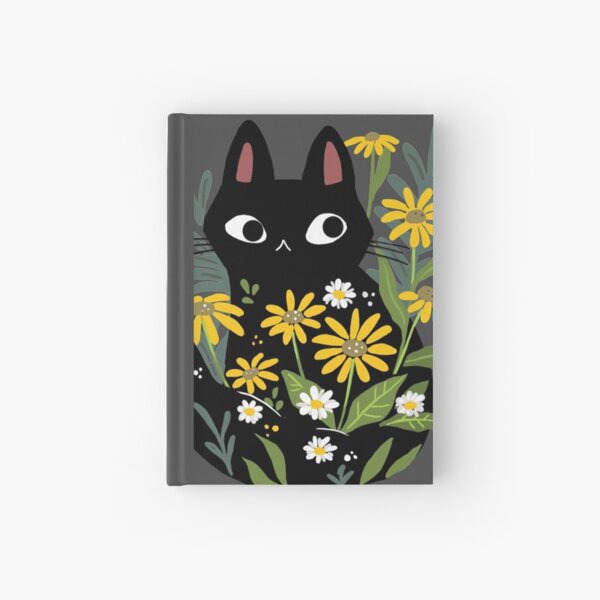 Black cat with flowers Hardcover Journal