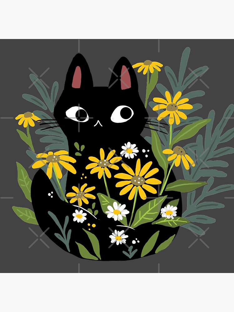 Black cat with flowers by michelledraws