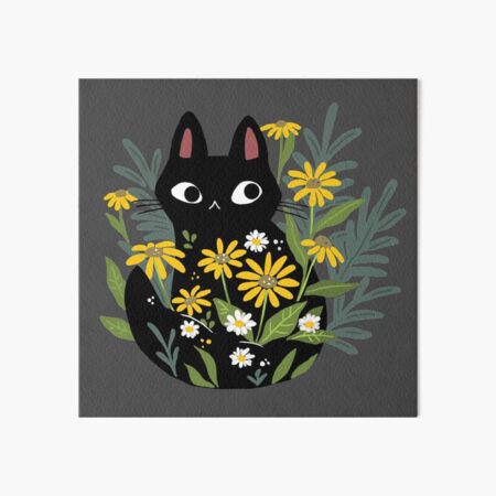Black cat with flowers Art Board Print