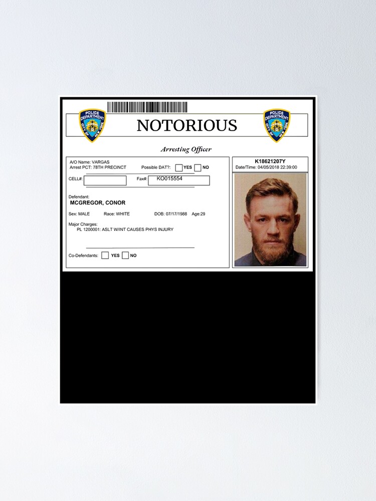 "Conor Mcgregor Mugshot " Poster For Sale By CYNTHIAZHAO | Redbubble