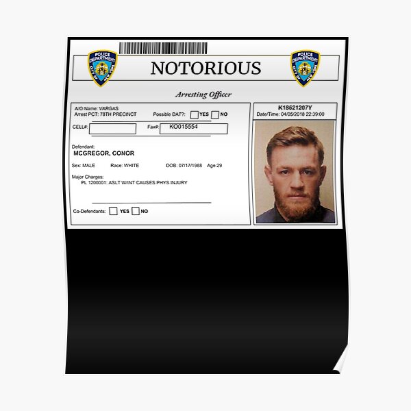 "Conor Mcgregor Mugshot " Poster For Sale By CYNTHIAZHAO | Redbubble