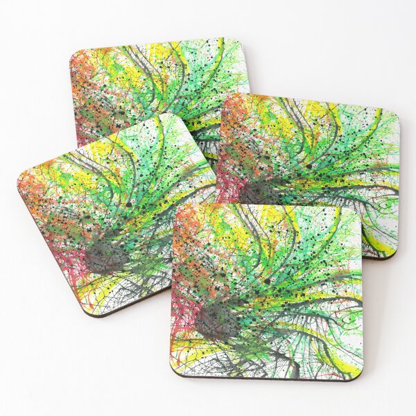 Item preview, Floating In The Electric Sea #336 Vibrant Multicolor Red Orange Yellow Green Tones Hand-painted Original Abstract Painting Detail 1 Inspired By Brain Nerve Cells Neurons Diatom Algae Spring Summer 5D designed and sold by Rainbow Artist Orlando L.