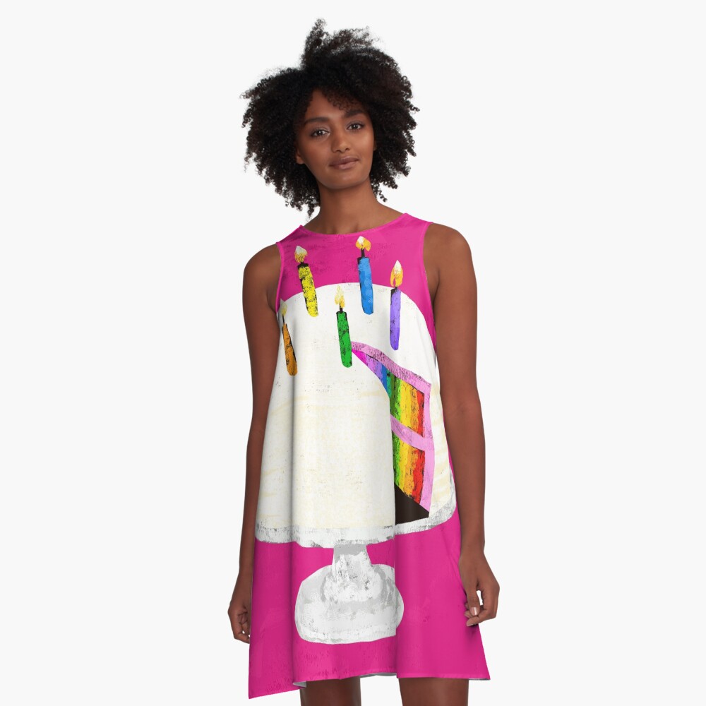 Rainbow Birthday Cake A-Line Dress