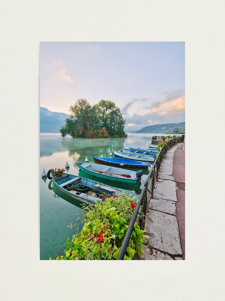 Alternate view of Annecy lake and the Swans Island Photographic Print