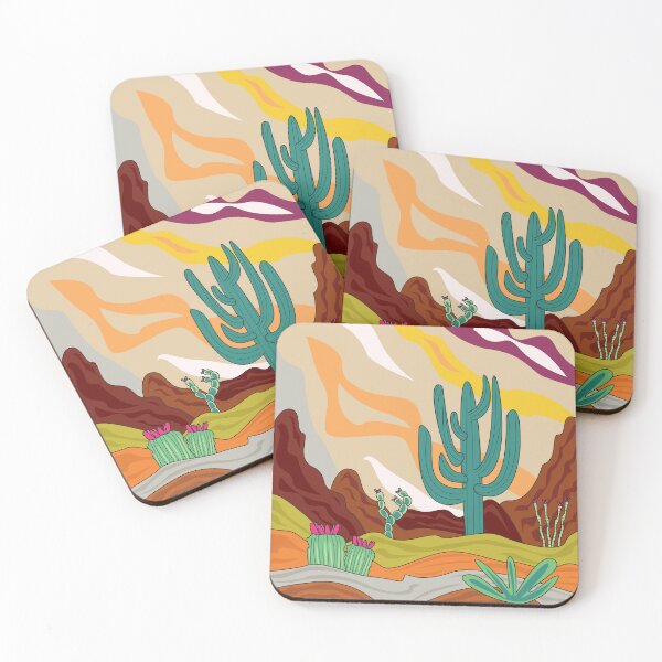 Item preview, Desert climate, retro style, abstract cactus , sun, sand and mountains  designed and sold by SGS-.