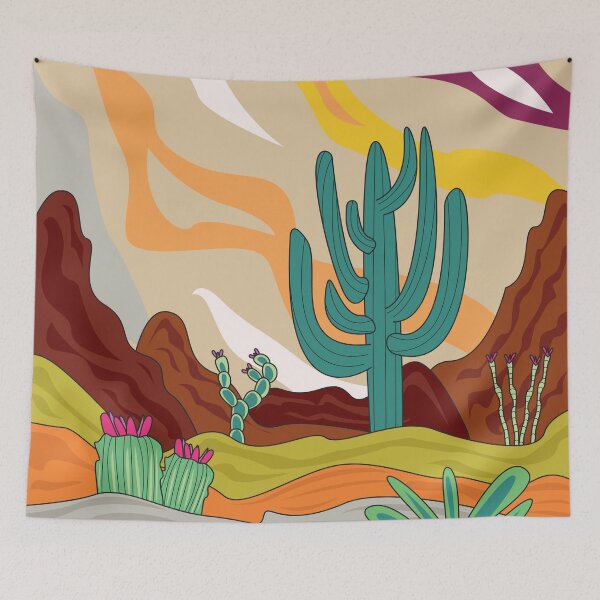 Item preview, Desert climate, retro style, abstract cactus , sun, sand and mountains  designed and sold by SGS-.