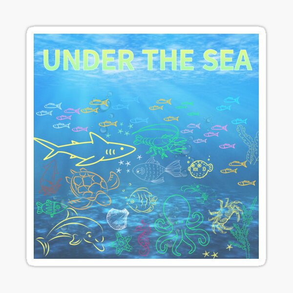 Item preview, under the sea,blue sea,sea creatures,Turtle, puffer fish, starfish, shrimp, shark, tropical fish, sea horse, seaweed, sardines, squid, crabs, clams designed and sold by zzzozzo.