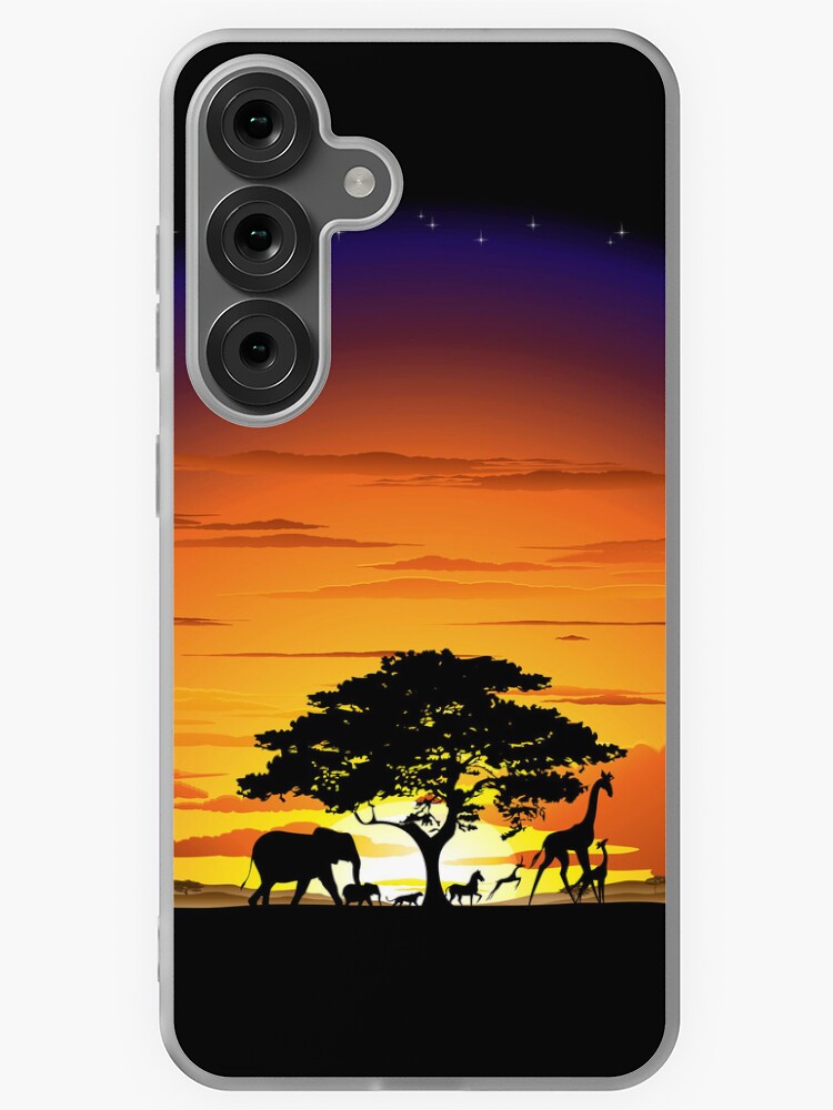 Thumbnail 1 of 4, Samsung Galaxy Phone Case, Wild Animals on African Savanna Sunset designed and sold by BluedarkArt.