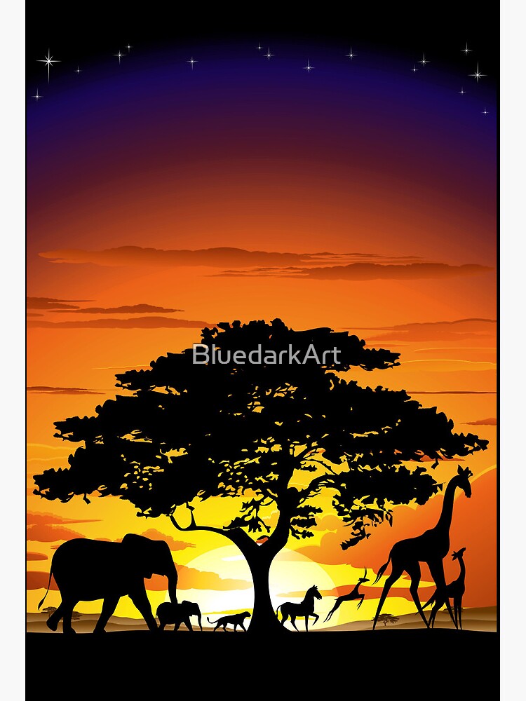 Wild Animals on African Savanna Sunset Wild Animals on African Savanna Sunset
