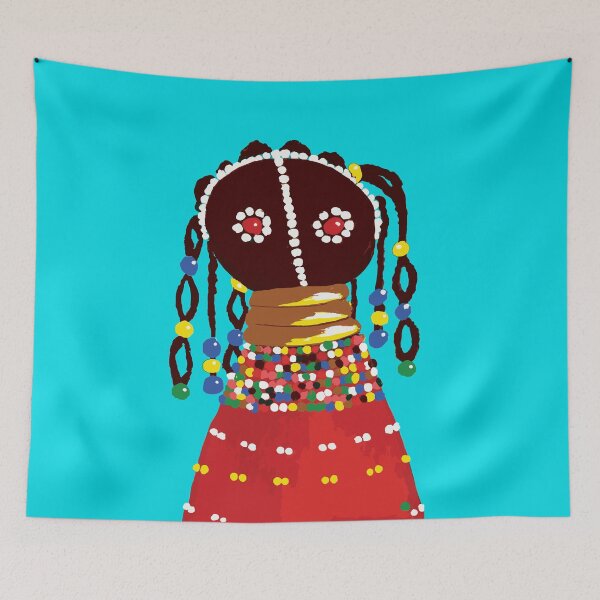 Item preview, Colorful african doll on blue-green designed and sold by mariam-h.