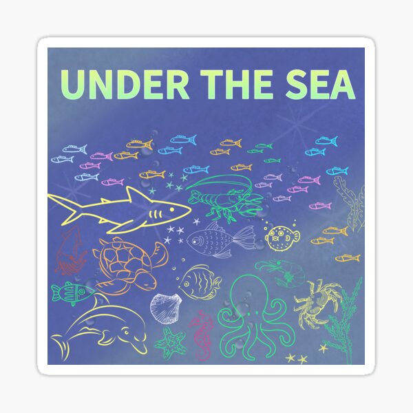 Item preview, under the sea,blue sea,sea creatures,Turtle, puffer fish, starfish, shrimp, shark, tropical fish, sea horse, seaweed, sardines, squid, crabs, clams designed and sold by zzzozzo.