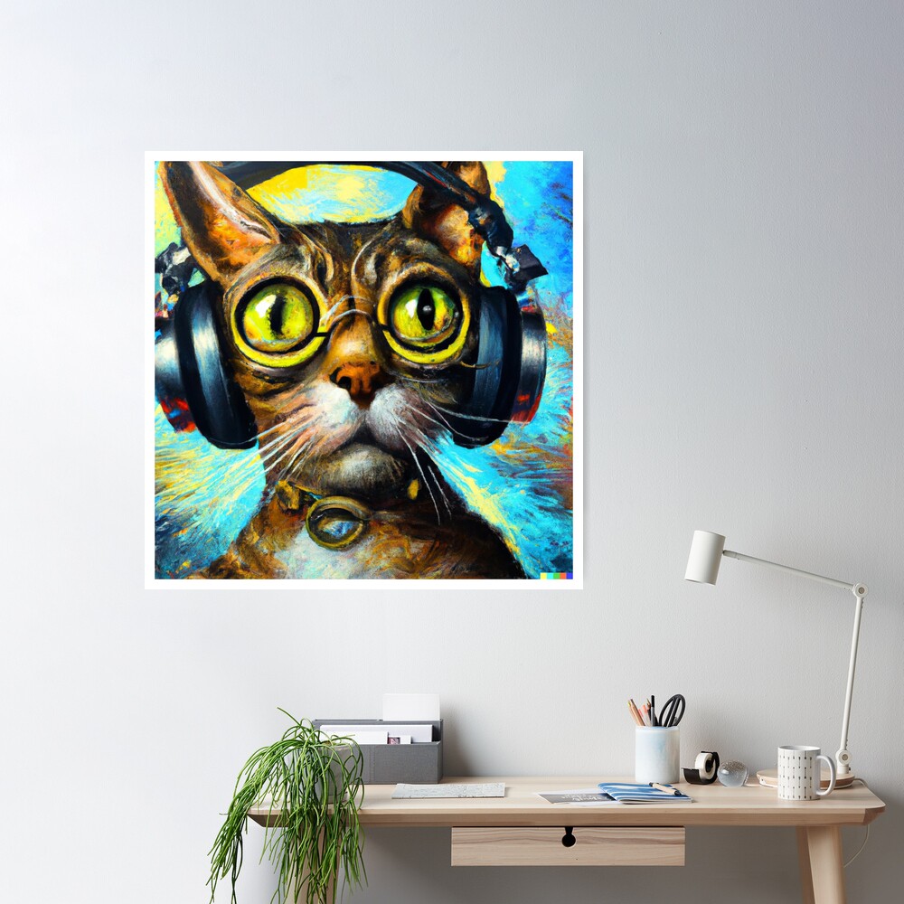 Minimalist DJ Kitty Square Poster Print