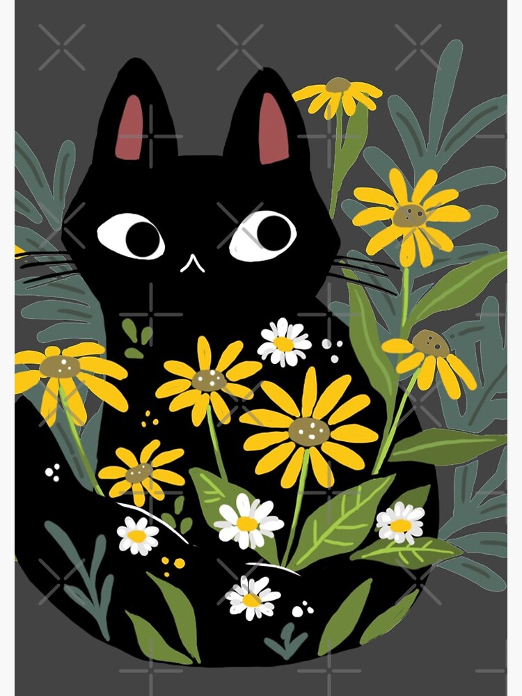 Black cat with flowers by michelledraws