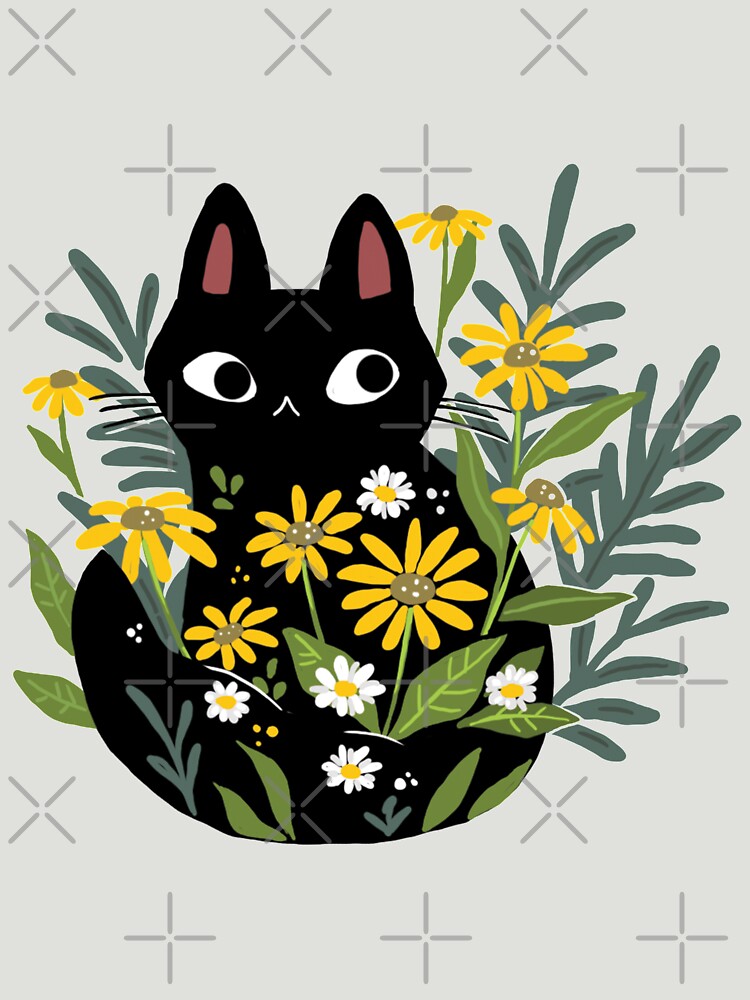 Discover Black cat with flowers  Essential T-Shirt