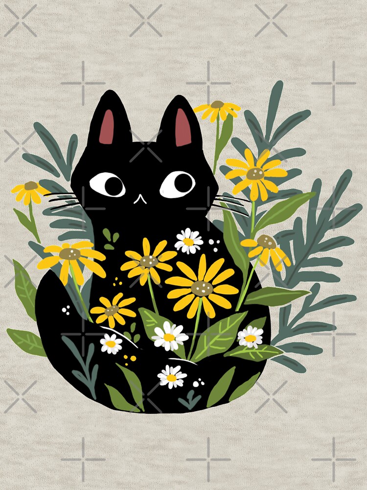 Black cat with flowers by michelledraws