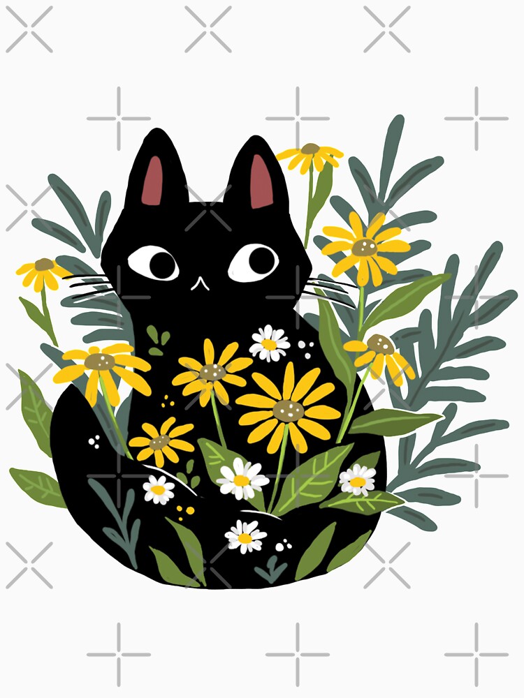 Thumbnail 3 of 3, Baseball ¾ Sleeve T-Shirt, Black cat with flowers  designed and sold by michelledraws.
