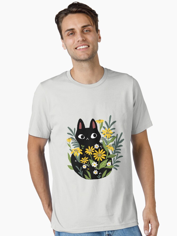 Thumbnail 1 of 7, Essential T-Shirt, Black cat with flowers  designed and sold by michelledraws.