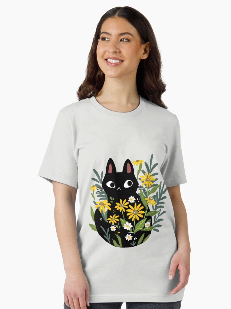 Thumbnail 2 of 7, Essential T-Shirt, Black cat with flowers  designed and sold by michelledraws.