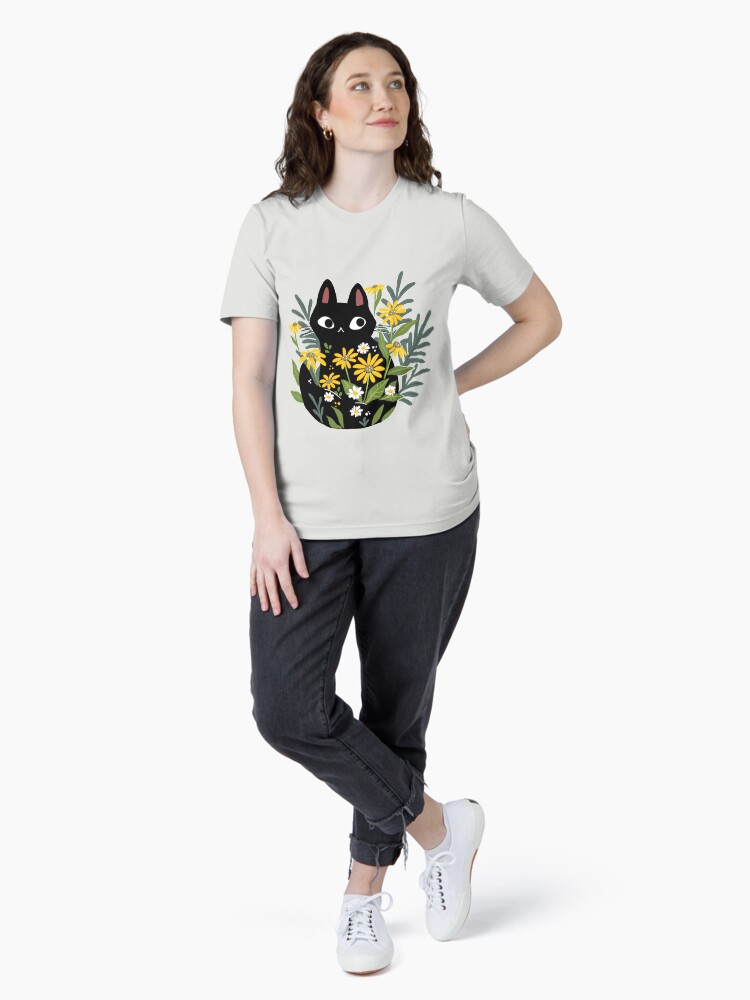 Thumbnail 4 of 7, Essential T-Shirt, Black cat with flowers  designed and sold by michelledraws.