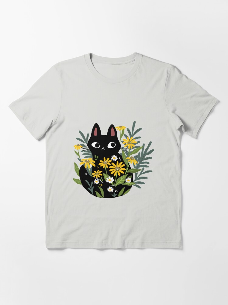 Thumbnail 2 of 7, Essential T-Shirt, Black cat with flowers  designed and sold by michelledraws.