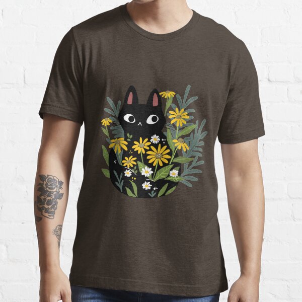 Black cat with flowers Essential T-Shirt